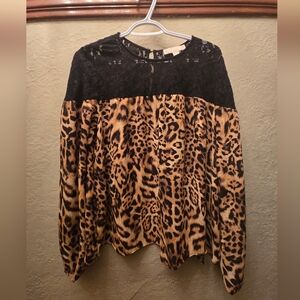 🖤 Michael Michael Kors Lace & Leopard Blouse – Size L – Y2K Goth Chic